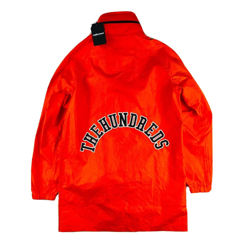The Hundreds Orange Nylon Rain Coat Spellout Snap Zip Front Size Mens S NWT‎